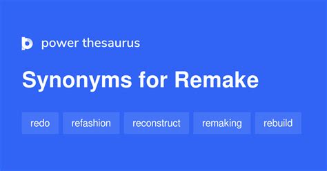 On this page you&39;ll find 557 synonyms, antonyms, and words related to remake, such as adjust, alter, diminish, evolve, fluctuate, and modify. . Synonyms for remake